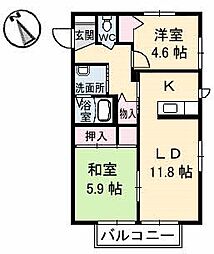 グランカーサ安岡5 2LDKの間取図画像