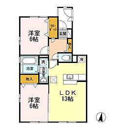 ラフィネはまゆうC 2LDKの間取図画像