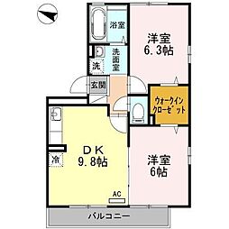 クリオコートA 2DKの間取図画像
