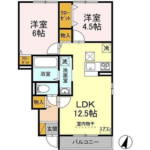 ルーチェI 107｜茨城県つくば市学園の森1丁目(賃貸アパート2LDK・1階・53.61㎡)の写真 その2