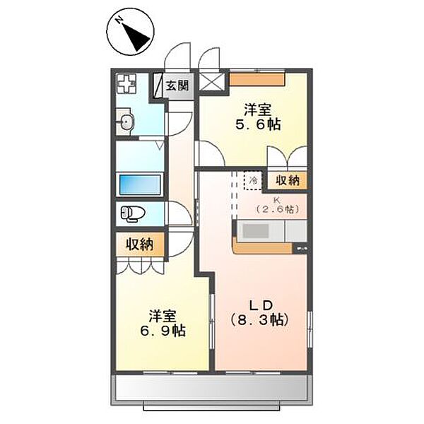 メルヴェール 201｜茨城県つくば市高見原2丁目(賃貸アパート2LDK・2階・54.55㎡)の写真 その2