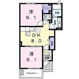 JR牟岐線 中田駅 徒歩20分の賃貸アパート 1階2DKの間取り