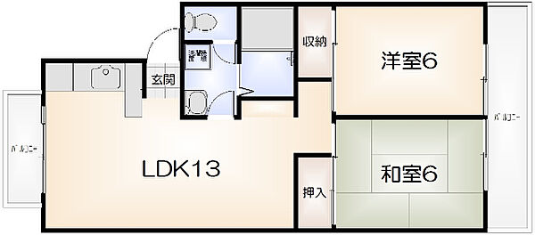 ドゥエル新蔵 ｜徳島県徳島市新蔵町１丁目(賃貸マンション2LDK・2階・59.42㎡)の写真 その2