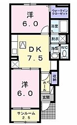 JR牟岐線 南小松島駅 徒歩18分の賃貸アパート 1階2DKの間取り