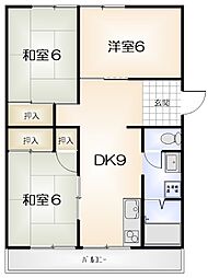 名田橋ハイツ 2階3DKの間取り