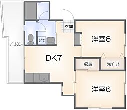 浜の前マンション7 2DKの間取図画像