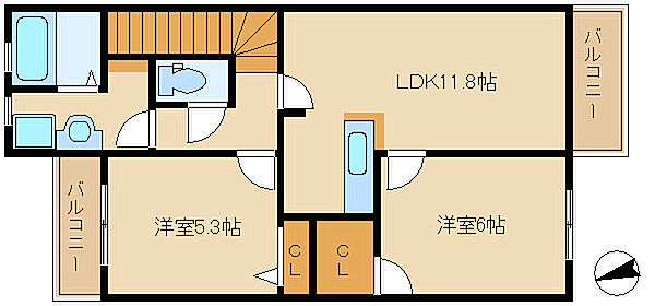 兵庫県高砂市北浜町北脇(賃貸アパート2LDK・2階・55.91㎡)の写真 その2