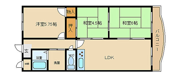 兵庫県加古川市平岡町高畑(賃貸マンション3LDK・3階・59.40㎡)の写真 その2