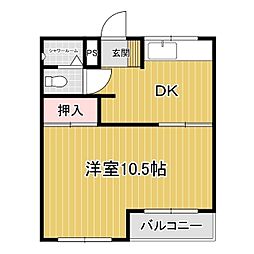 学園春日マンション 1階1DKの間取り