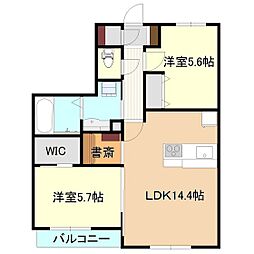 ベレオ竹園 2LDKの間取図画像