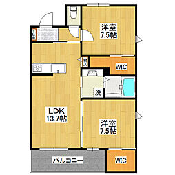 メルヴェイユ 2LDKの間取図画像