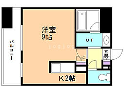 プレジデント豊平 13階1Kの間取り