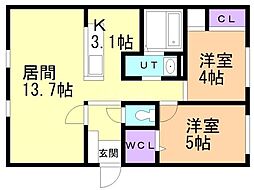 Ｒｅｖｅｒｅｒ（リヴェール） 4階2LDKの間取り