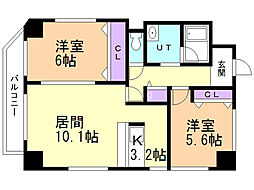 クレストパレス白石 2LDKの間取図画像