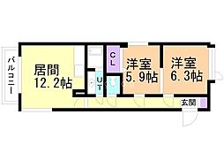 ビックバーンズマンション北郷3B棟 2LDKの間取図画像