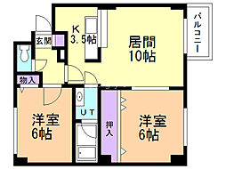 アイリス壱番館 2LDKの間取図画像
