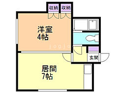 タートルビル 1DKの間取図画像