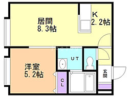レユシール七番館 1LDKの間取図画像