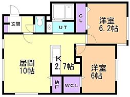 ルミエール白中公園前 2LDKの間取図画像