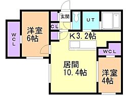 札幌市白石区菊水一条4丁目マンション 2LDKの間取図画像