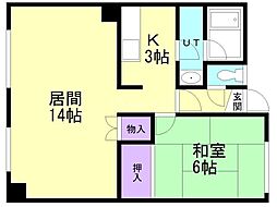グリーンハイツ 1LDKの間取図画像