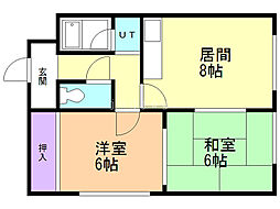 シティハウス白石 2DKの間取図画像