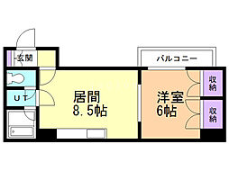 ベルヴィコート本通III 4階1LDKの間取り