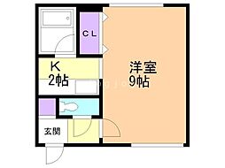 プチフローラＫ 2階1Kの間取り