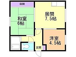 コーポ北住 2DKの間取図画像