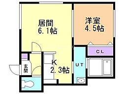ヴィラメゾン菊水6条 3階1LDKの間取り