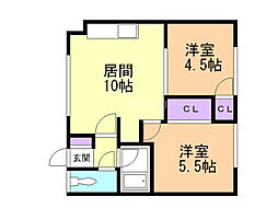 八十嶋マンション 2階2LDKの間取り