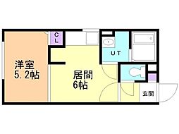 札幌市営東西線 菊水駅 徒歩5分の賃貸マンション 4階1DKの間取り