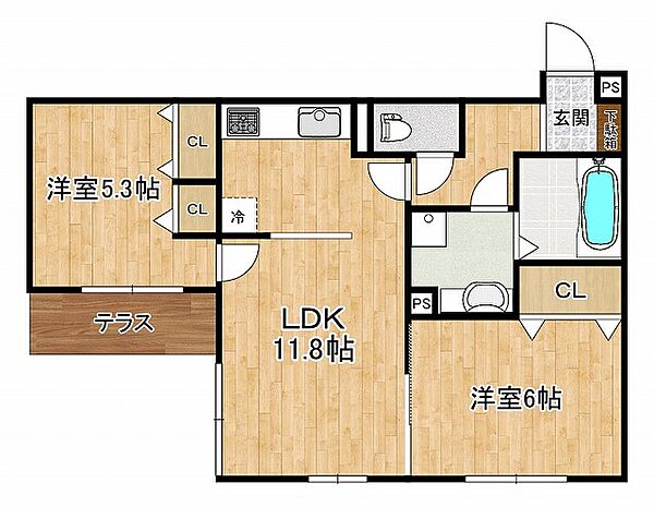 グレイスコート本山中町 103｜兵庫県神戸市東灘区本山中町2丁目(賃貸アパート2LDK・1階・54.81㎡)の写真 その2