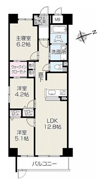 キャッスルコート岩端 501｜兵庫県姫路市岩端町(賃貸マンション3LDK・5階・67.87㎡)の写真 その2