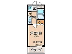 グリューネバルト桃山 1Kの間取図画像