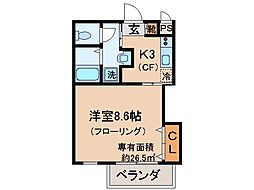 カーサフェリス 1Kの間取図画像