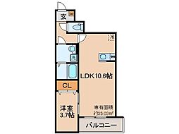 京都市伏見区向島二ノ丸町アパート 1LDKの間取図画像