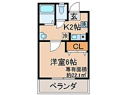 広野町マンション 1Kの間取図画像