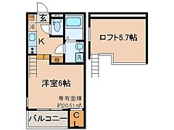 LesSaisons淀 1Kの間取図画像