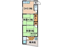源荘 2DKの間取図画像