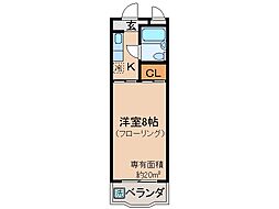 フレンズ墨染 1Kの間取図画像