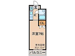 グレセントYYU-2 1Kの間取図画像