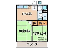 柿の本ハイツ 2DKの間取図画像
