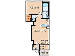 京都市山科区椥辻封シ川町アパート 1LDKの間取図画像