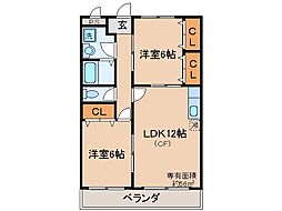 サンライフ桃山 2LDKの間取図画像