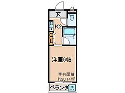 ノアズアーク桃山 1Kの間取図画像
