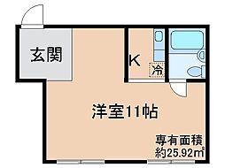 パールハイツ小倉 ワンルームの間取図画像