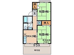 サンハイツフジタB棟 2DKの間取図画像