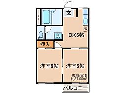 タウニイ陽光 2DKの間取図画像