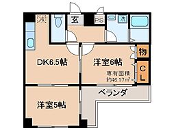 ヤマシナアーバンコテージ 2DKの間取図画像